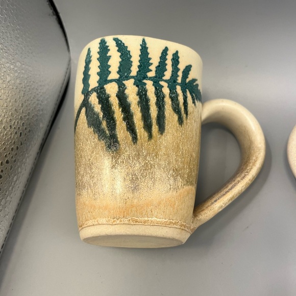 Set  of 4 Stegall Art Studio Pottery Fern Coffee or Tea Mugs Cabin Rustic tans - Picture 8 of 15